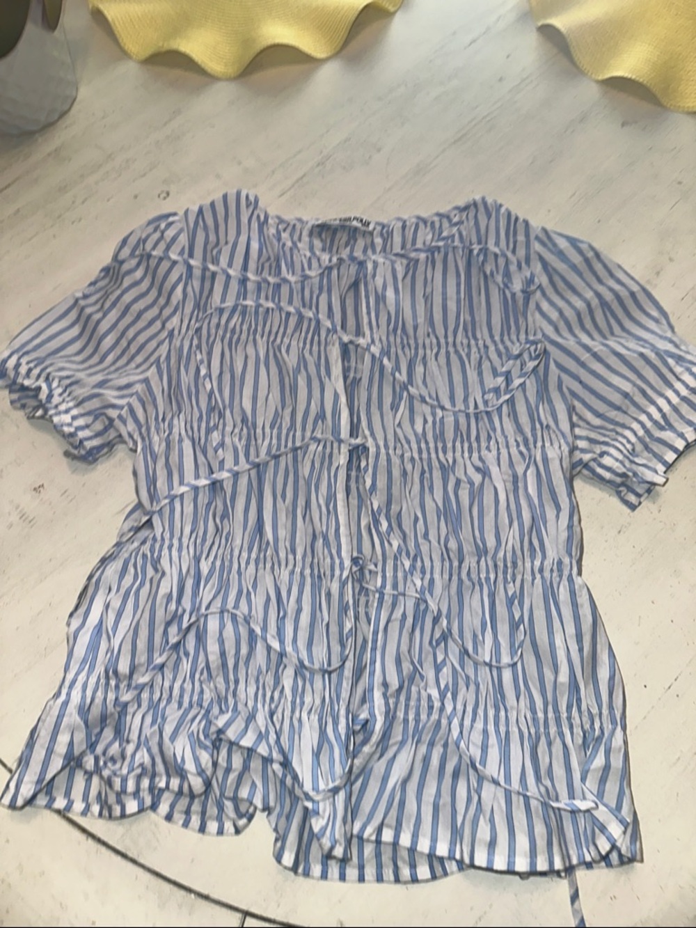 Princess Polly Blue and White Striped Short Sleeve Blouse